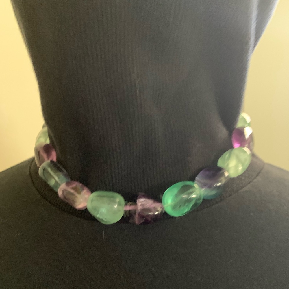 Multicolor Stone Quartz Beaded Necklace with silver clasp